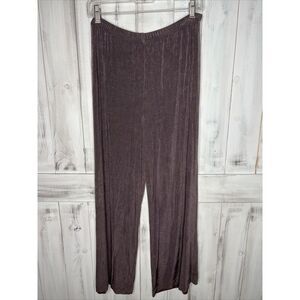 CHICOS TRAVELERS GRAY STRETCHY SLINKY ACETATE SPANDEX WIDE LEG PULLON PANTS 12 L